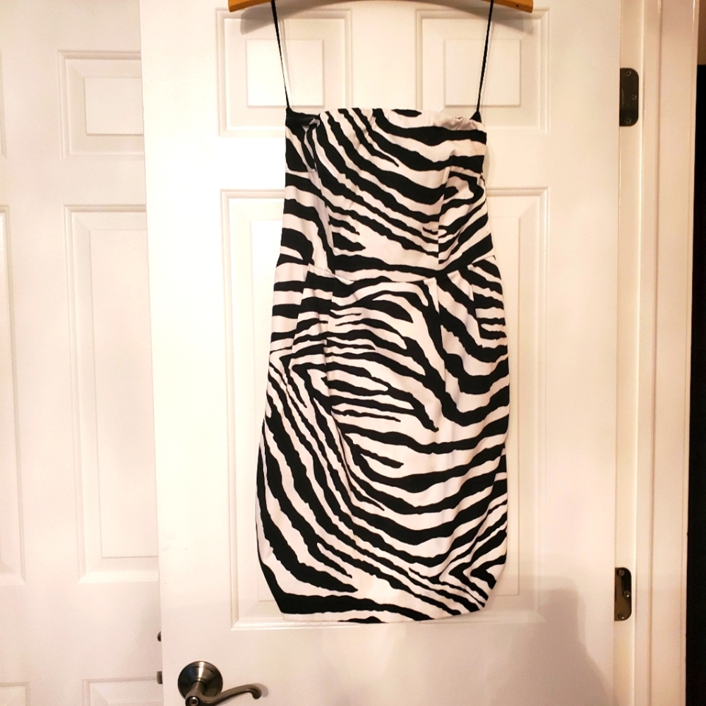 Express Zebra Print Strapless Dress. 4